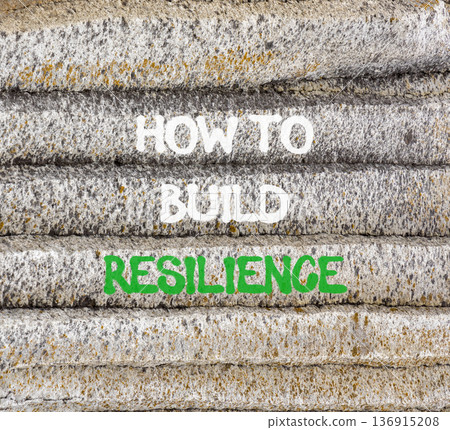 How to build resilience symbol. Concept words How to build resilience on beautiful grey mountain. Beautiful grey mountain background. Business how to build resilience concept. Copy space. 136915208