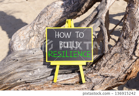 How to build resilience symbol. Concept words How to build resilience on beautiful blackboard. Beautiful old tree background. Business how to build resilience concept. Copy space. 136915242