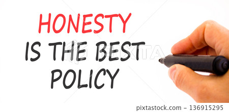 Honesty is the best policy symbol. Concept words Honesty is the best policy on white paper. Beautiful white background. Businessman's hand. Business honesty is the best policy concept. Copy space 136915295