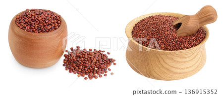 red quinoa seeds in wooden bowl isolated on white background with full depth of field red quinoa seeds in wooden bowl isolated on white background with full depth of field 136915352