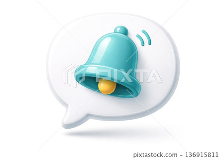 Modern notification bell icon inside speech bubble symbol for alert message communication 136915811