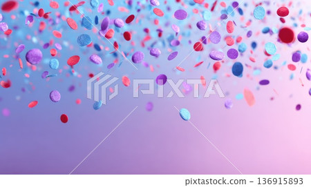 Colorful confetti falling on soft pastel background celebrating party and festive mood Colorful confetti falling on soft pastel background celebrating party and festive mood 136915893