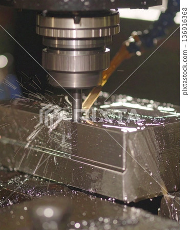 CNC milling processing on steel with cooling CNC milling processing on steel with cooling 136916368