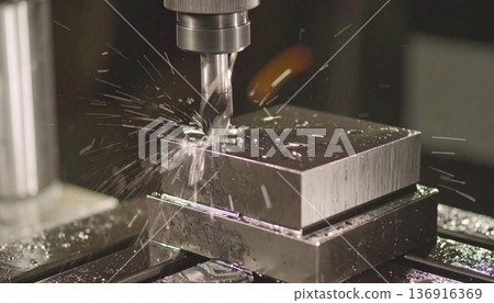 CNC milling processing on steel with cooling CNC milling processing on steel with cooling 136916369