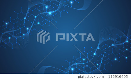 Molecular structure and genetic engineering, atom, neural network, neurons, DNA molecule. Scientific research concept for healthcare, medical, technology, chemistry, science template presentation Molecular structure and genetic engineering, atom, neural network, neurons, DNA molecule. Scientific research concept for healthcare, medical, technology, chemistry, science template presentation 136916495