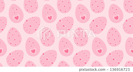 Seamless Pattern of Easter eggs with Hearts in unusually girly pink palette. Banner format Template. Isolated Vector illustration Easter Holiday Backdrop Greetings Thematic Card, promo banner, leaflet Seamless Pattern of Easter eggs with Hearts in unusually girly pink palette. Banner format Template. Isolated Vector illustration Easter Holiday Backdrop Greetings Thematic Card, promo banner, leaflet 136916723