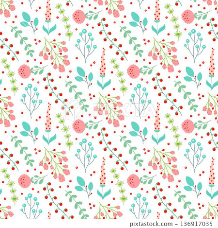 seamless pattern with berries and flowers 136917035