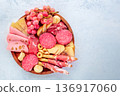 Italian Antipasti tray. Charcuterie platter with cheese and deli meats 136917060