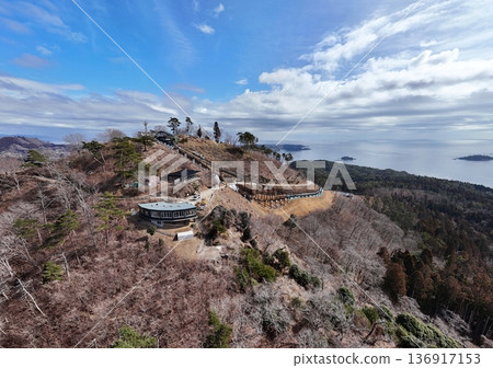 Aerial view of Kameyama in Kesennuma City under construction 136917153