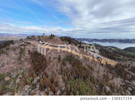 Aerial view of Kameyama in Kesennuma City under construction 136917154