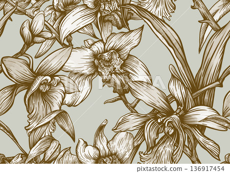 Vanilla orchid seamless coloring page. Vanilla orchid seamless coloring page. 136917454