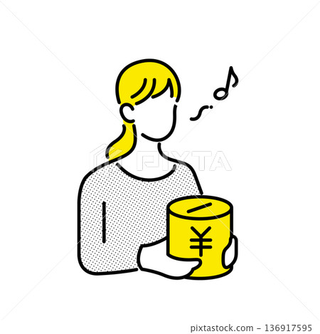 圖:一位女士手持存錢罐 圖:一位女士手持存錢罐 136917595