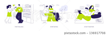 Students romantic moments isolated cartoon vector illustrations se Students romantic moments isolated cartoon vector illustrations se 136917708