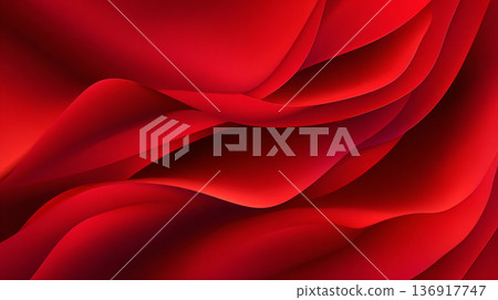 An abstract digital background of bright red and orange wavy light trails creating a dynamic, speed-like motion effect on a dark red gradient. 136917747
