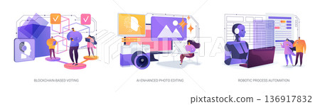 AI and Automation in Daily Tasks abstract concept vector illustrations. AI and Automation in Daily Tasks abstract concept vector illustrations. 136917832