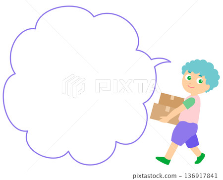 Illustration of a boy carrying luggage with speech bubble Illustration of a boy carrying luggage with speech bubble 136917841