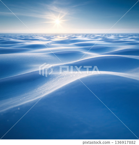 Blue snowy field and winter sun. Quiet minimalist background material full of light. Blue snowy field and winter sun. Quiet minimalist background material full of light. 136917882