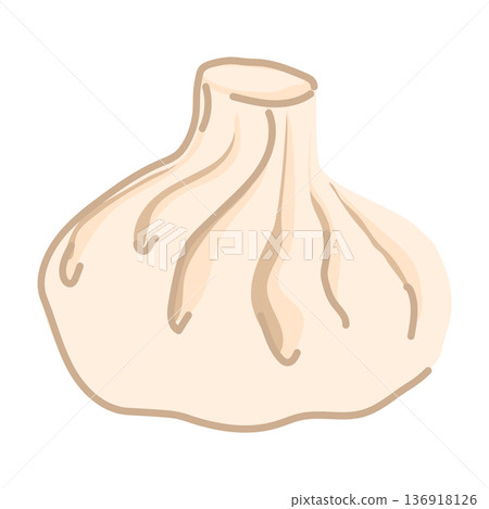 A Caucasian dish made of dough and meat. Vector illustration of khinkali on a white background. A national dish of Georgia. Flat style. A Caucasian dish made of dough and meat. Vector illustration of khinkali on a white background. A national dish of Georgia. Flat style. 136918126