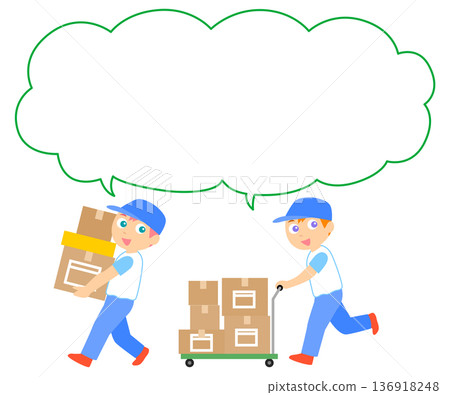 Illustration of a worker carrying luggage with speech bubble Illustration of a worker carrying luggage with speech bubble 136918248