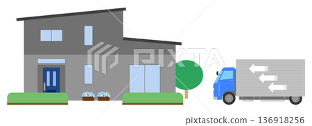 Illustration of a house and a truck Illustration of a house and a truck 136918256