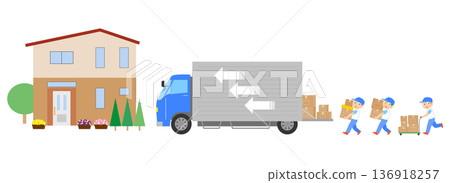 房屋、卡車和搬運行李的人的插圖 房屋、卡車和搬運行李的人的插圖 136918257