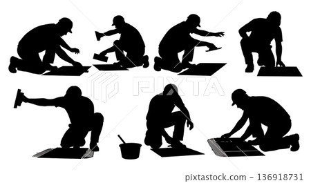 Black Solid Worker Bolt Cutter Silhouettes Set of Six on White Background Black Solid Worker Bolt Cutter Silhouettes Set of Six on White Background 136918731