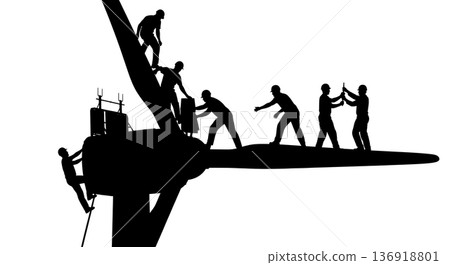 Black Solid Wind Turbine Tech Silhouettes Set of Six on White Background 136918801