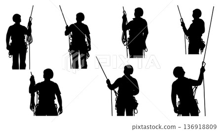 Black Solid Wind Energy Engineer Silhouettes Set of Six on White Background Black Solid Wind Energy Engineer Silhouettes Set of Six on White Background 136918809