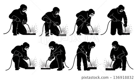 Black Solid Welder Torch Silhouettes Set of Six on White Background Black Solid Welder Torch Silhouettes Set of Six on White Background 136918832
