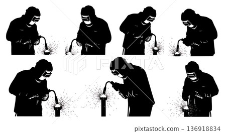 Black Solid Welder Torch Silhouettes Set of Six on White Background Black Solid Welder Torch Silhouettes Set of Six on White Background 136918834