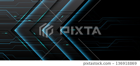 Abstract blue neon light arrow direction technology futuristic black cyber line geometric on grey metallic design modern background vector Abstract blue neon light arrow direction technology futuristic black cyber line geometric on grey metallic design modern background vector 136918869