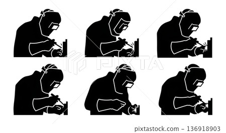 Black Solid Welder Cheater Lens Silhouettes Set of Six on White Background 136918903