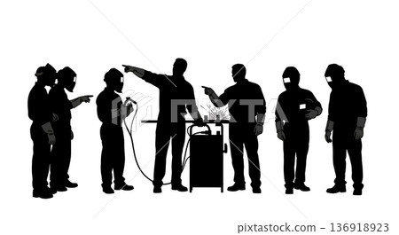 Black Solid Welder Apprentice Training Silhouettes Set of Six on White Background Black Solid Welder Apprentice Training Silhouettes Set of Six on White Background 136918923