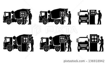Black Solid Volumetric Mixer Adjust Silhouettes Set of Six on White Background Black Solid Volumetric Mixer Adjust Silhouettes Set of Six on White Background 136918942