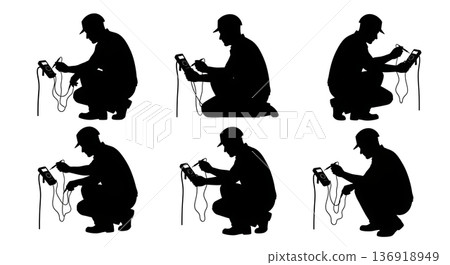 Black Solid Voltage Testing Silhouettes Set of Six on White Background Black Solid Voltage Testing Silhouettes Set of Six on White Background 136918949