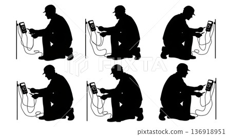 Black Solid Voltage Testing Silhouettes Set of Six on White Background 136918951