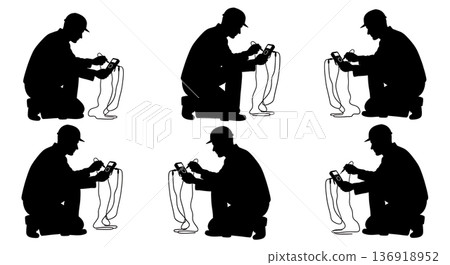 Black Solid Voltage Testing Silhouettes Set of Six on White Background 136918952