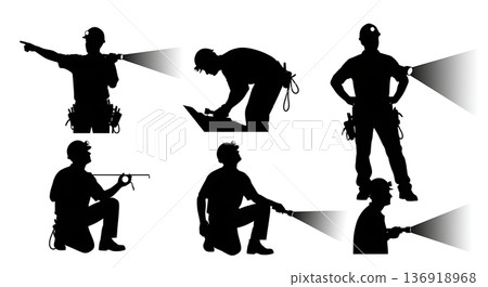 Black Solid Tunnel Engineer Silhouettes Set of Six on White Background Black Solid Tunnel Engineer Silhouettes Set of Six on White Background 136918968