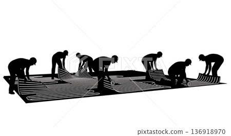Black Solid Underfloor Heating Silhouettes Set of Six on White Background Black Solid Underfloor Heating Silhouettes Set of Six on White Background 136918970