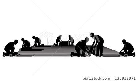 Black Solid Underfloor Heating Silhouettes Set of Six on White Background Black Solid Underfloor Heating Silhouettes Set of Six on White Background 136918971