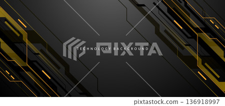 Abstract black yellow circuit technology banner lines electronics elements computer digital on grey blank space background vector illustration. Abstract black yellow circuit technology banner lines electronics elements computer digital on grey blank space background vector illustration. 136918997