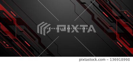 Abstract black red circuit technology banner lines electronics elements computer digital on grey blank space background vector illustration. 136918998