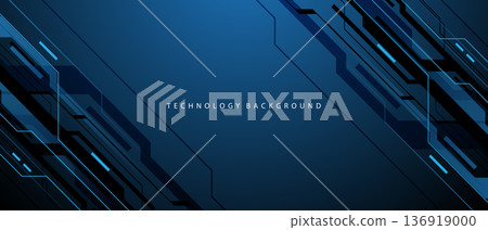 Abstract black blue circuit board technology connected lines electronics elements computer digital background vector 136919000