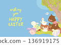 Cute Animals Celebrating Easter in Forest 136919175