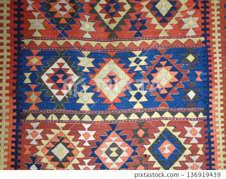 Intricate, woven carpet from the Kurdish Textile Museum in Erbil, Iraq Intricate, woven carpet from the Kurdish Textile Museum in Erbil, Iraq 136919439