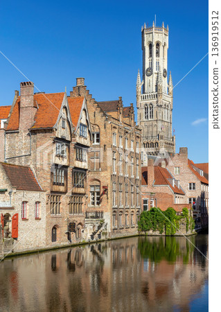 Historic Bruges Rozenhoedkaai Night Reflection. Bruges. Historic Bruges Rozenhoedkaai Night Reflection. Bruges. 136919512