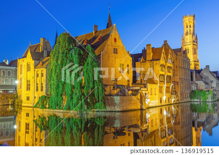 Historic Bruges Rozenhoedkaai Night Reflection. 136919515