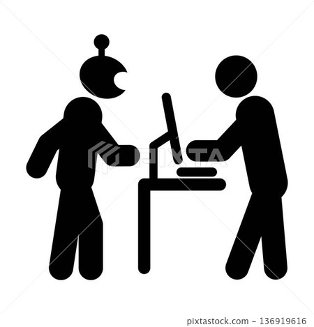 AI Assistant Supporting Human at Computer Workplace automation Icon AI Assistant Supporting Human at Computer Workplace automation Icon 136919616
