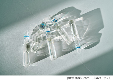Glass ampoules containing liquid medicine for injection or vaccine 136919675