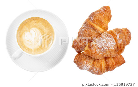 Cappuccino with croissants isolated on white background Cappuccino with croissants isolated on white background 136919727